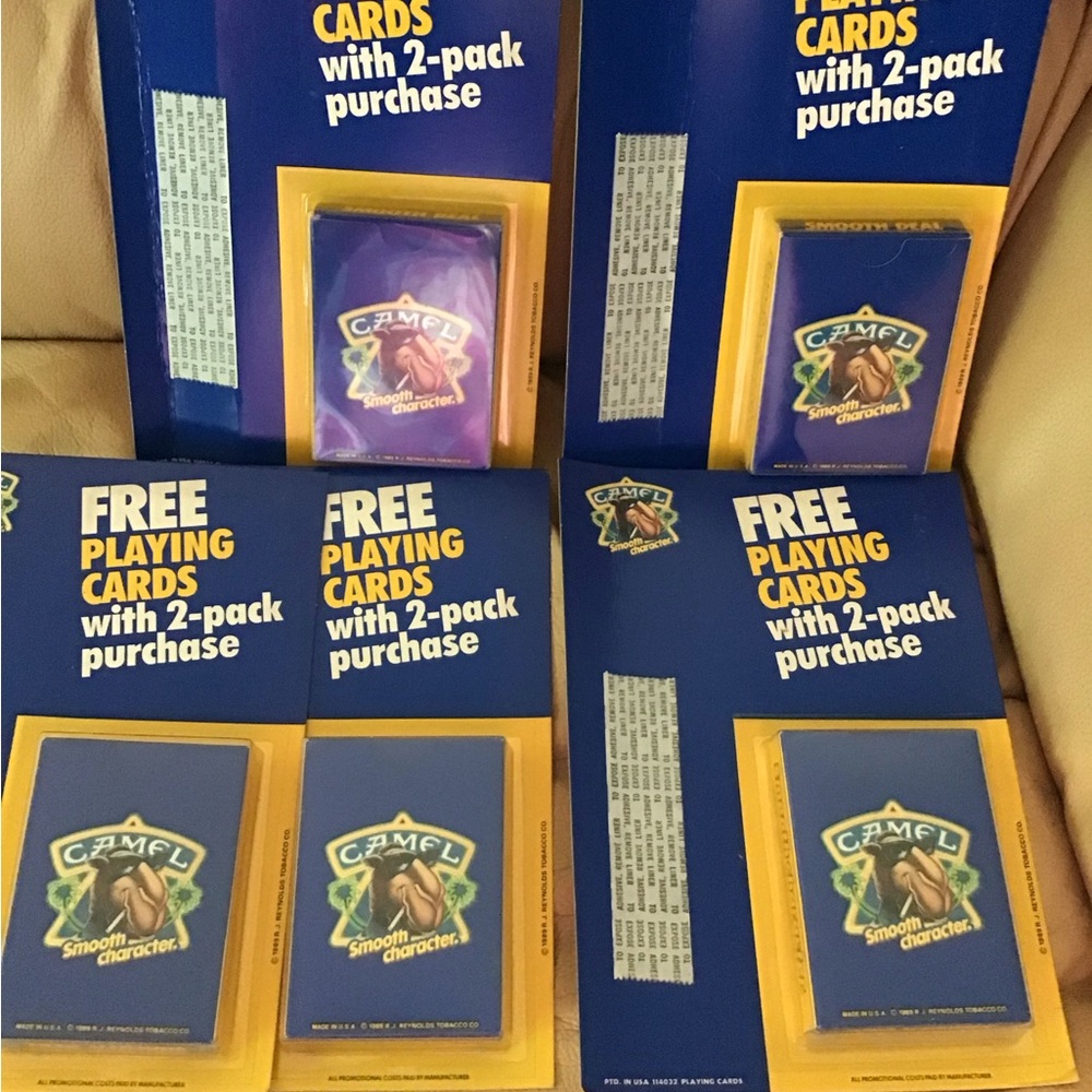 5 vintage Joe Camel decks of playing cards. New in package.